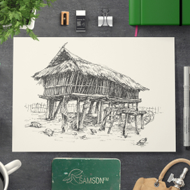 Эскиз из путешествия Дом На Сваях в Лаосе