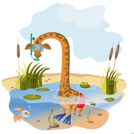 Жираф в пруду