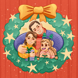 Новогодняя открытка. Стилизованный портрет