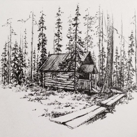 Forest house. Karjala. Graphic scetch