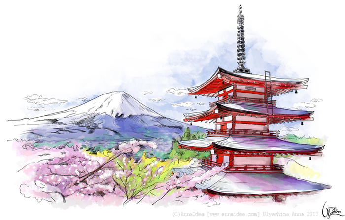 "ГОРА ФУДЗИ" Путешествие по Японии. Серия иллюстраций.