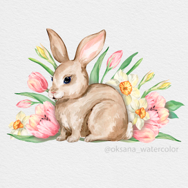 Композиция кролик в весенних цветах