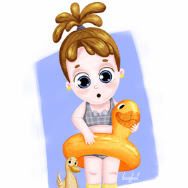 Девочка малышка и гусенок