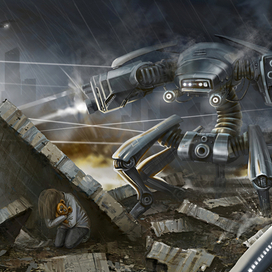 Мишка,девочка и робот.