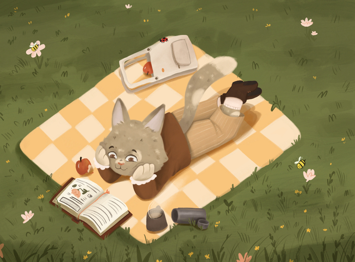 иллюстрация котика на пикнике 