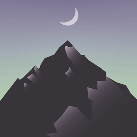 Гора и месяц на холодном закате