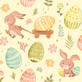 Бесшовный паттерн с пасхальными кроликами.