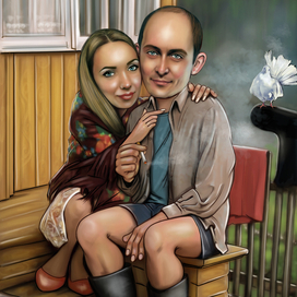 Цифровой шарж для семейной пары