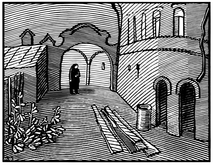 Старый двор. Чердынь (линогравюра)