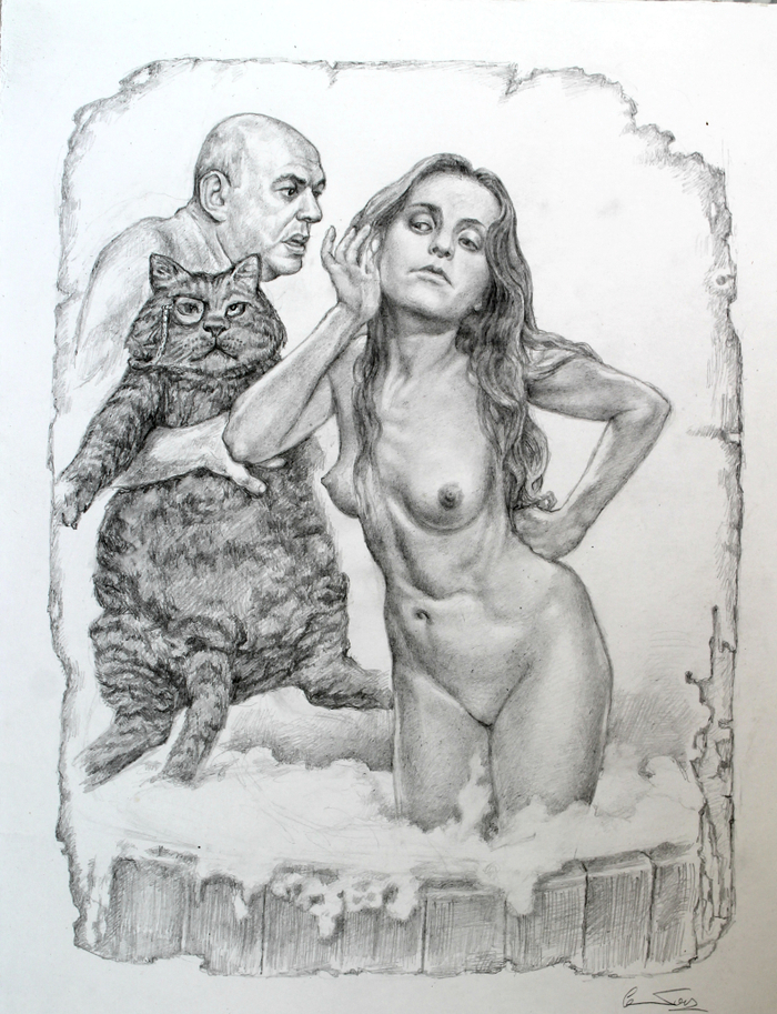 Сводный брат поэта Ивана Бездомного Михаил,пристраивает искупать котика.