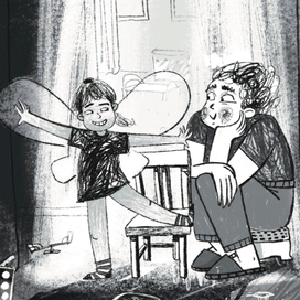 Серия из 2х иллюстраций о том, как папа пришел с работы