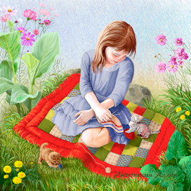 Девочка и котята.