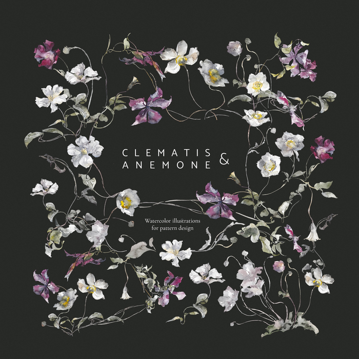 Clematis & anemone | акварельные иллюстрации для паттерна