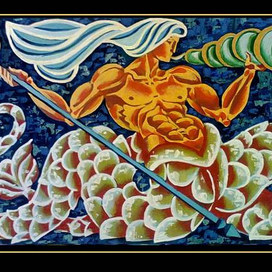 "Тритон" бумага, акрил, 68х39 см, 2016г.  Серия "Мифы и легенды древней Греции". 