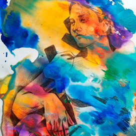 учебный портрет в технике монотипия