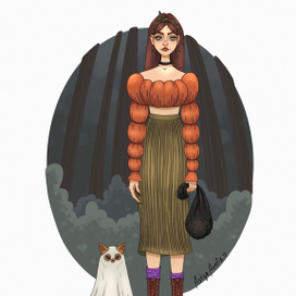 Хеллоуинская девочка и котик