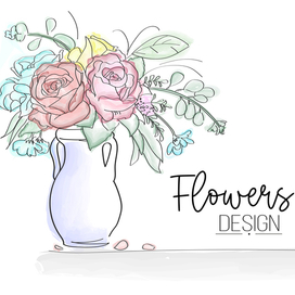 Ваза с цветами в стиле doodle