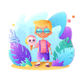 Vector flat design. Boy with iscream