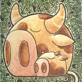 Мама коровка и теленок