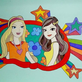 Роспись на стене "Комнаты девочек" в детском центре