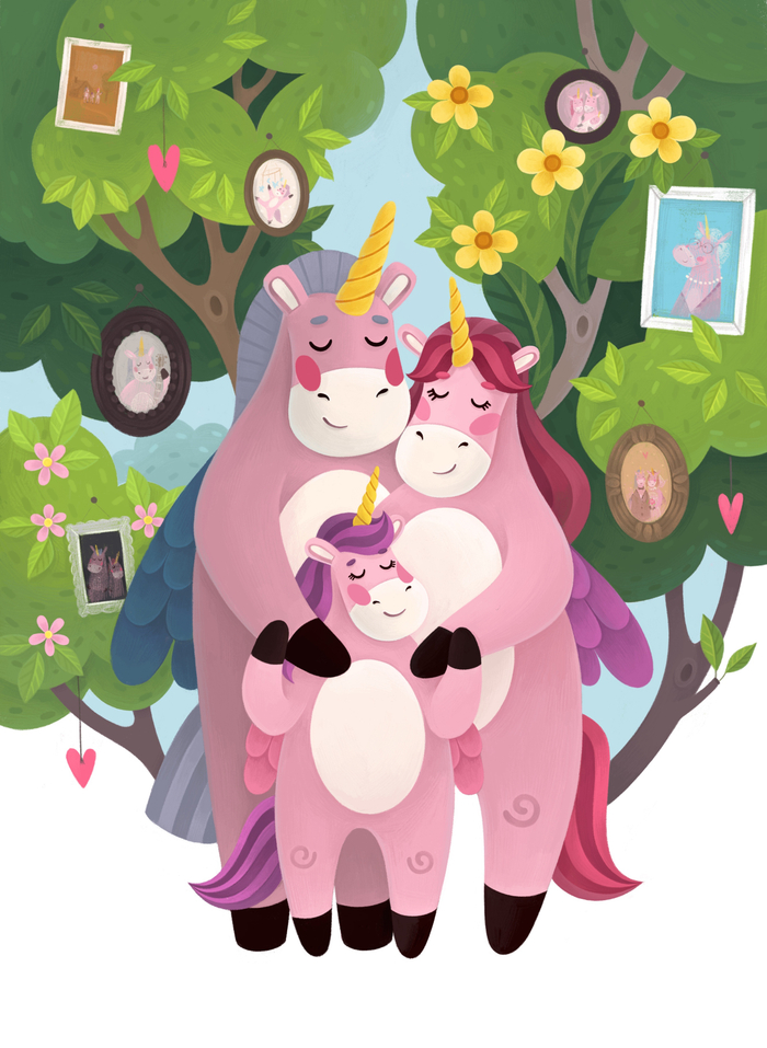 Семейство розовых единорогов