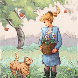Девочка и рыжий котик