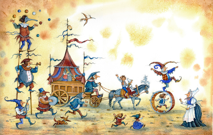 "Сказки братьев Гримм" тушь,перо,акварель 2012