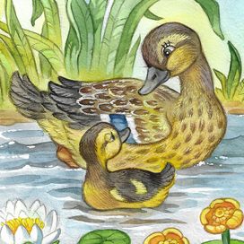 утка и утёнок   лягушка  телега