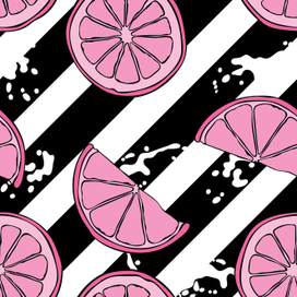 Pink lemons. Black and white striped background.