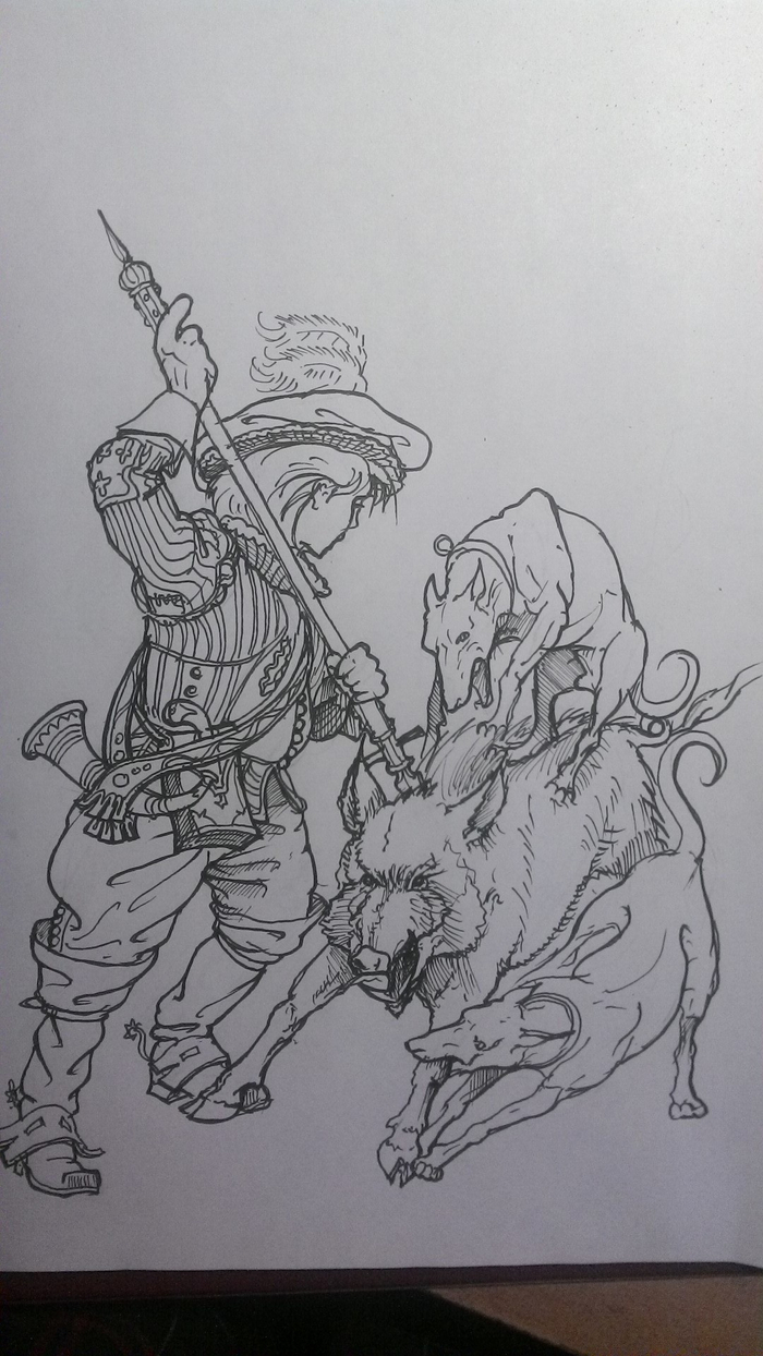 Обучение дворянина. Охота на вепря с рогатиной