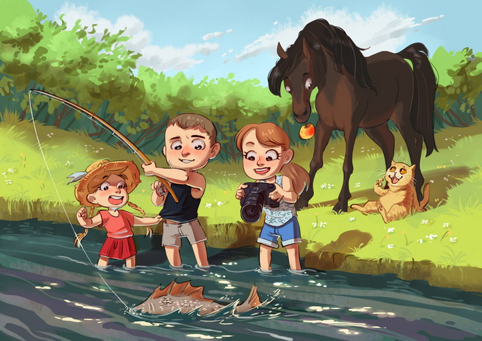 Семья на рыбалке