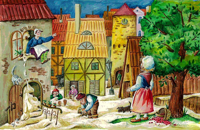 сказка "Сладкая каша" журнальная иллюстрация