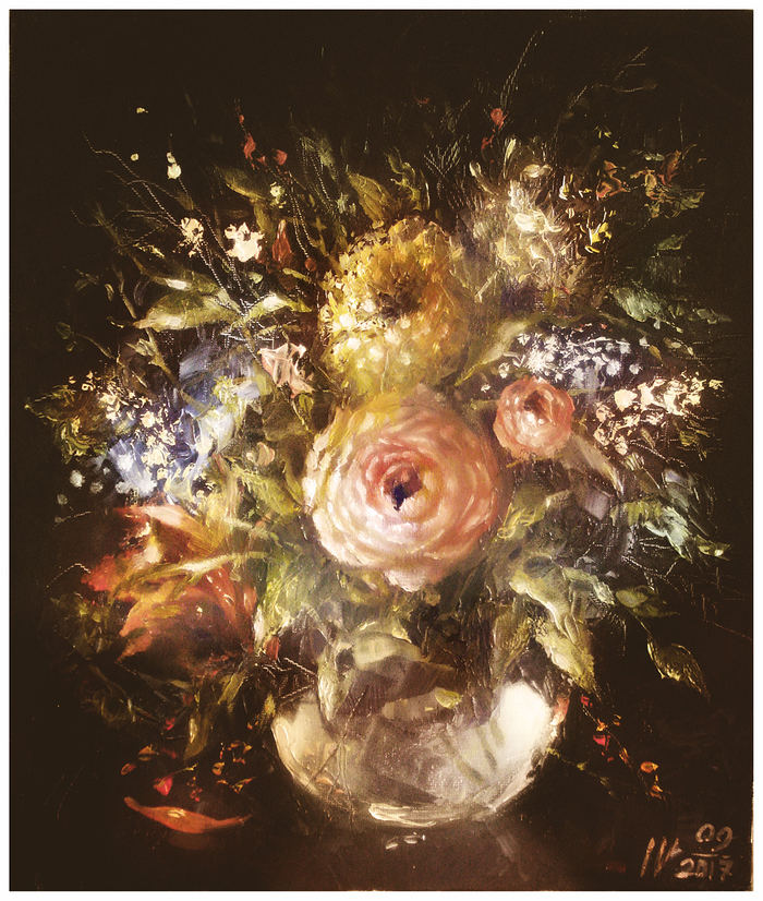 Быстрый натюрморт мастихином на открытку. 