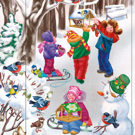 Птички зимой..для книги с наклейками