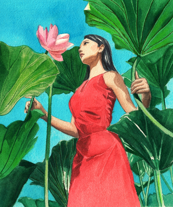 девушка в красном