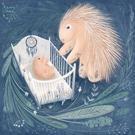 Мама дикобраз с малышом