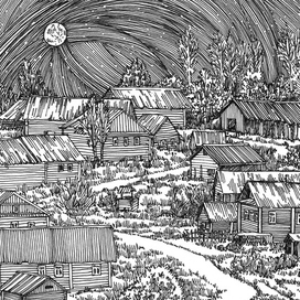 Звездная ночь в деревеньке