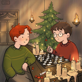 Рождественская Иллюстрация с Гарри Поттером