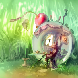 Mouse-house in a teacup with a cherry on top