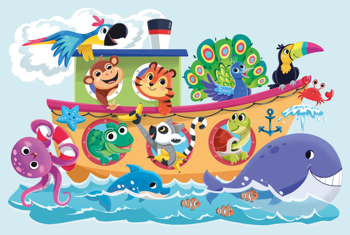 Животные на пароходе - Пазл