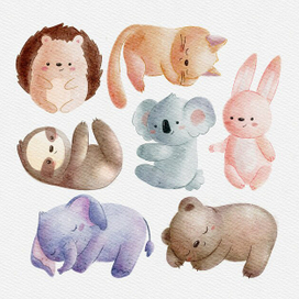 Милые зверята Цифровая акварель