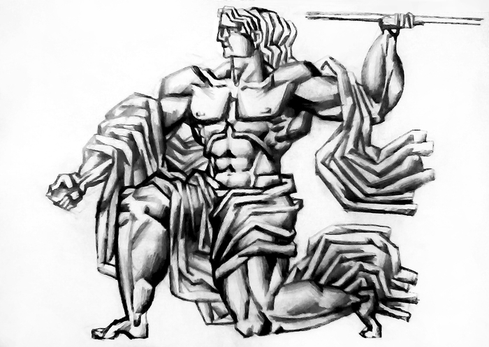 23. "Метатель копья", бумага, карандаш. 2017 г