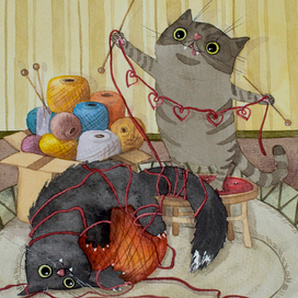 Коты и вязание. Шалости.