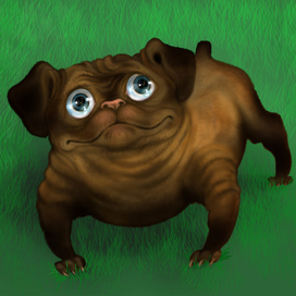 Бархатный мопсик в траве