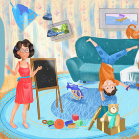 Домашний переполох. Детская книжная иллюстрация. Home co