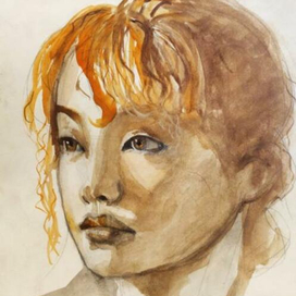 девушка акварелью