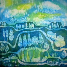 "Весна начало" батик шелк/хлопок 85х85