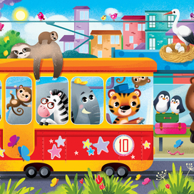 Трамвай. Иллюстрация для пазлов