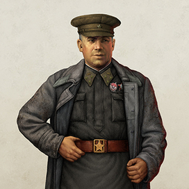 17. Генерал в гимнастерке хаки, полевой фуражке, и солдатской шинели