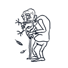 Пожилой мужчина, поедающий голубя